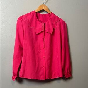 Elegant vintage Pink Women's Top with embroidered collar size S